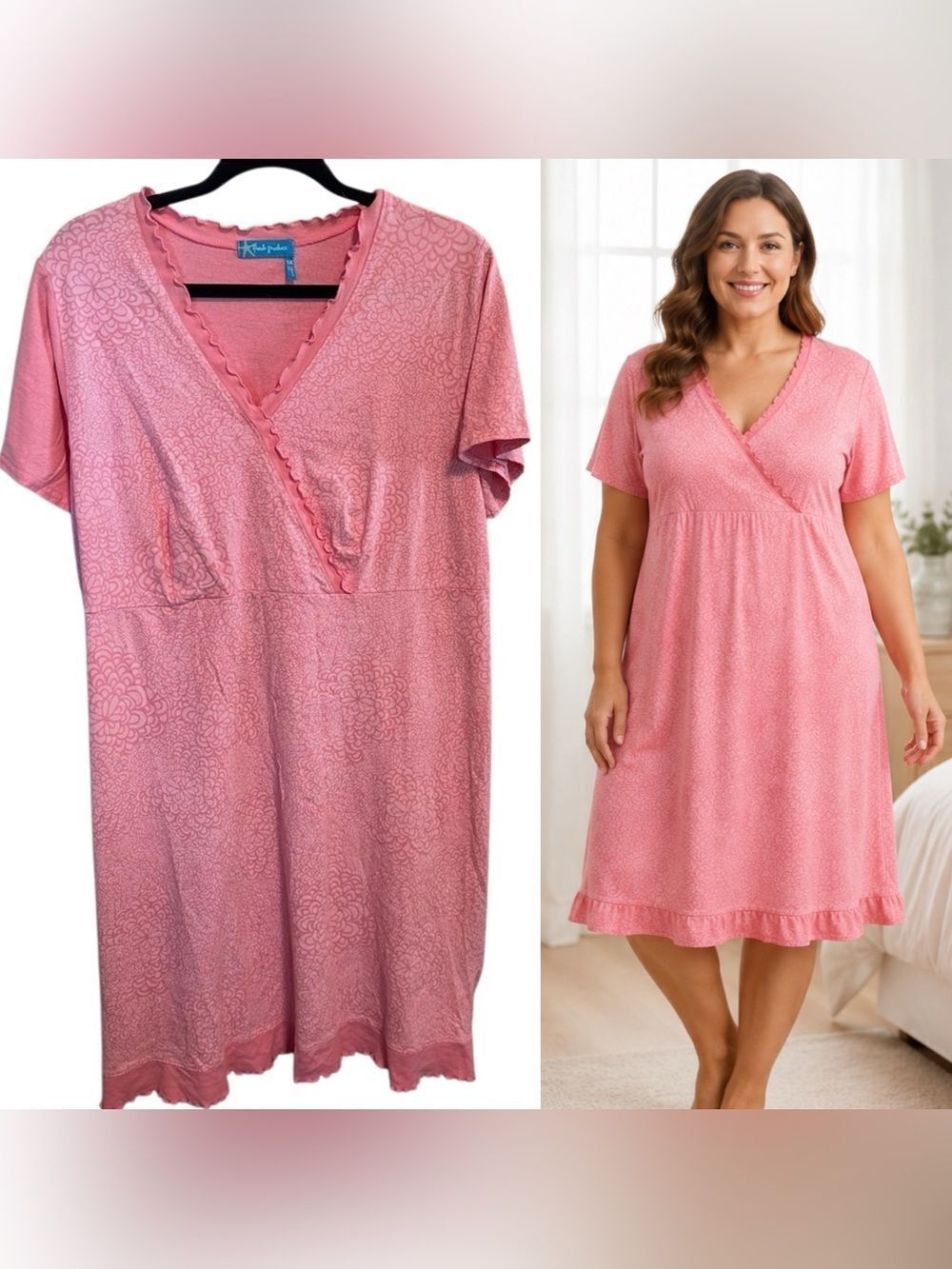 Fresh Produce Pink Cotton Floral Wrap Nightgown Sleep Dress 1X USA Made